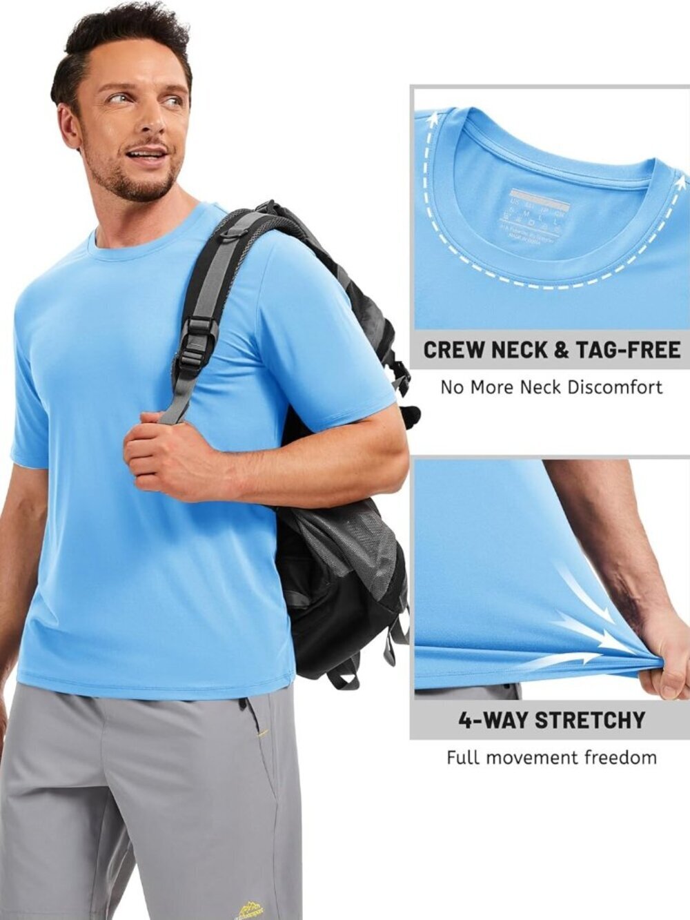 Men’s 07 Skyblue Quick-Dry Workout T-Shirt – Athletic Running Sun Protection - Picture 5 of 6